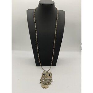 Clairs Boho Articulated Owl Pendant Necklace Silver Tone Retro 70s Kitsch